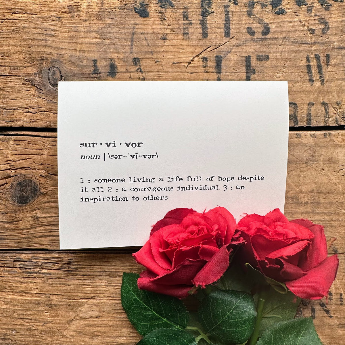 survivor definition greeting card with envelope and rose sticker ...