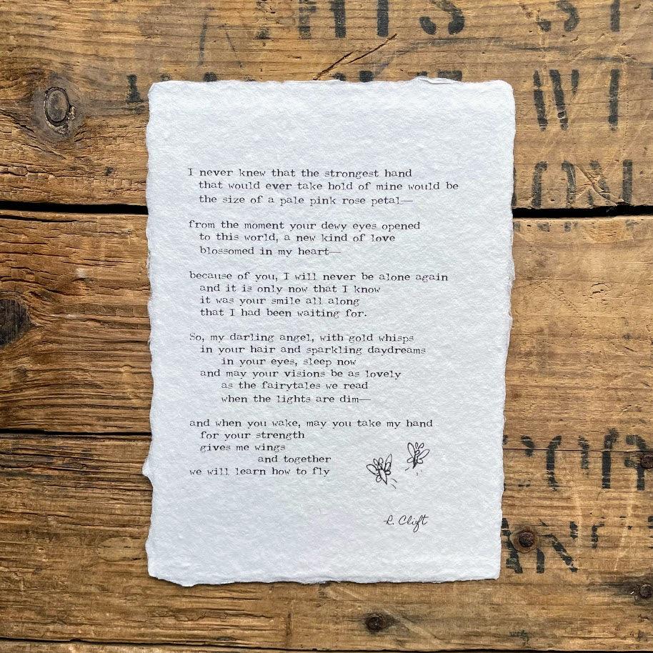 A new kind of love mother and baby poem by R. Clift on handmade paper ...