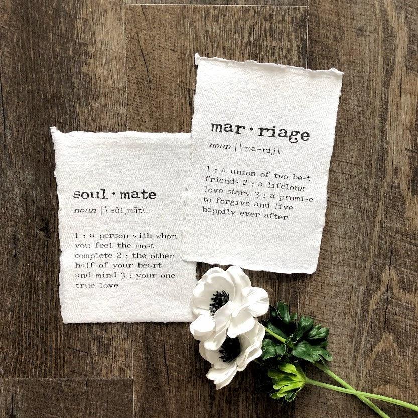 marriage definition print in typewriter font on handmade cotton paper–  Alison Rose Vintage