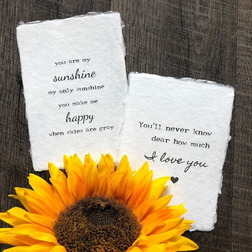 You are my sunshine lyrics print on handmade paper