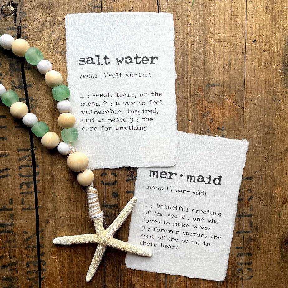 salt water definition print in typewriter font on 5x7 or 8x10 handmade cotton paper - Alison Rose Vintage