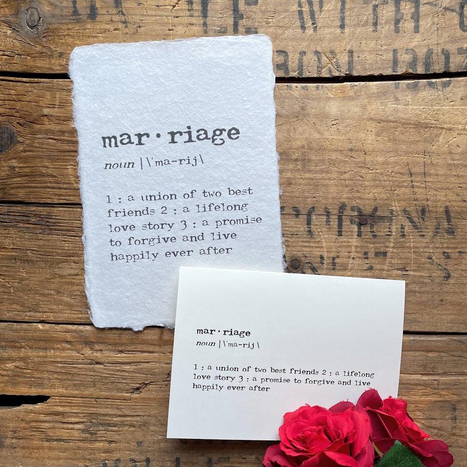 marriage definition print in typewriter font on handmade cotton paper–  Alison Rose Vintage